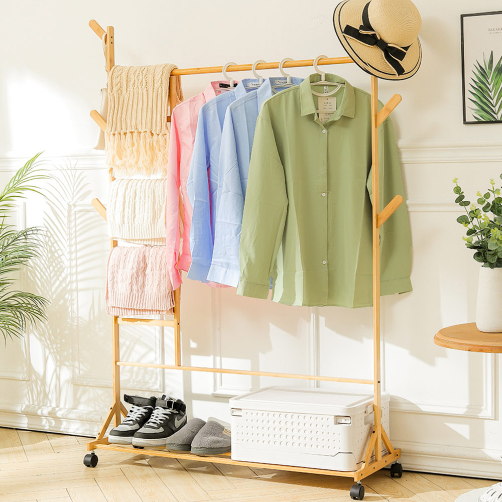 Living And Home SW0371 Natural Bamboo Freestanding Clothing Rack With Storage Shelf Image 6