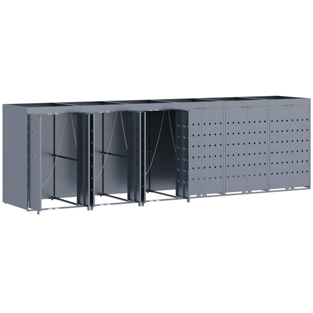 vidaXL Light Grey 6 Wheelie Bin Storage Shed with Planter Roof Image 4