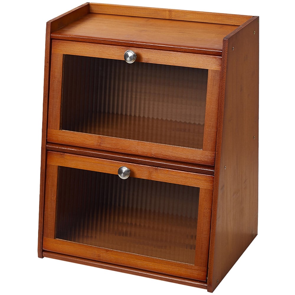 Living and Home 2 Door Single Shelf Brown Bamboo Bread Storage Cabinet Image 2
