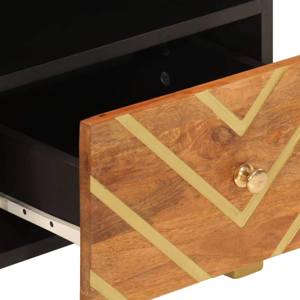 vidaXL 2 Drawer 2 Open Self Brown and Black Solid Wood Mango TV Cabinet Image 7
