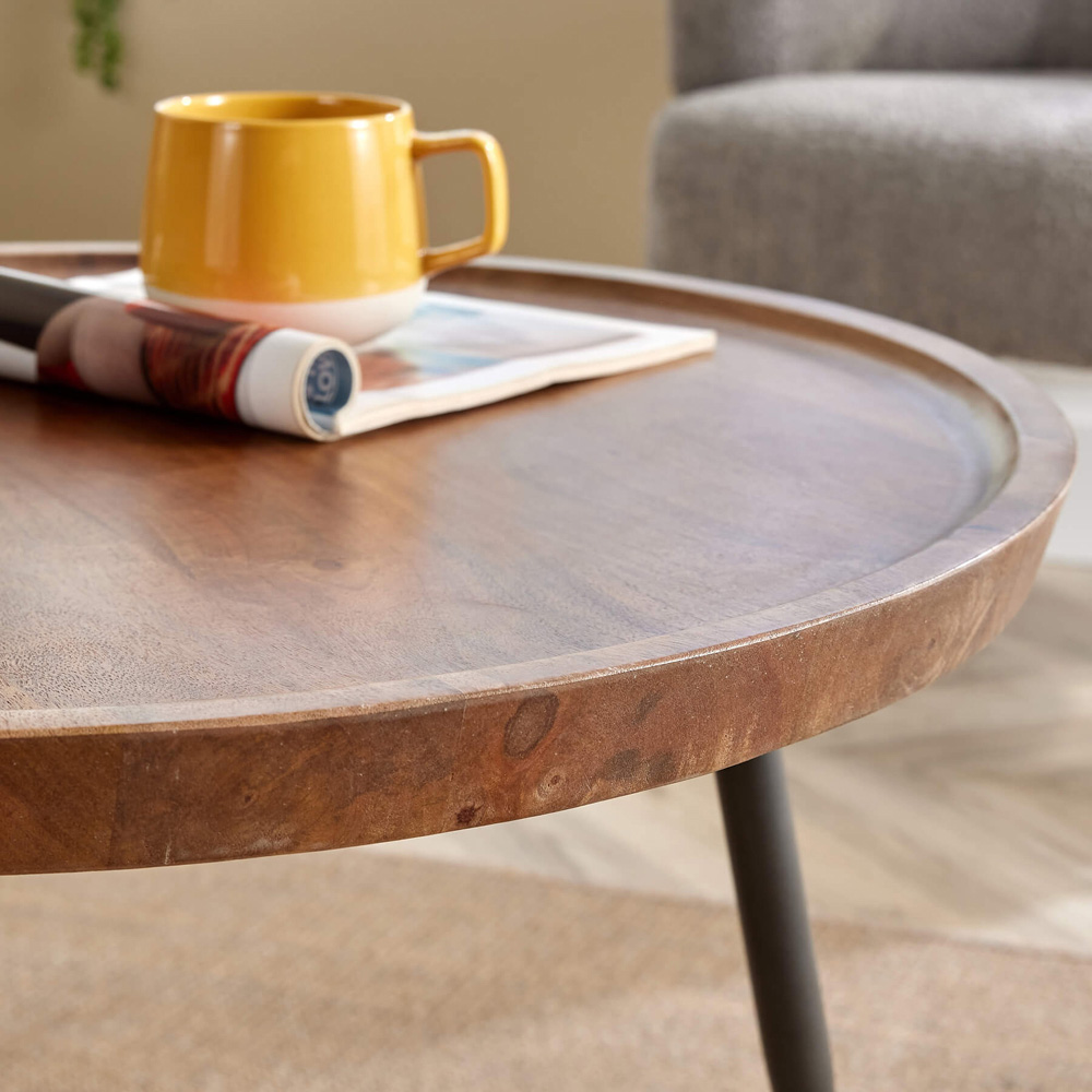 Home Source Manhattan Rustic Solid Mango Wood Round Large Coffee Table Image 4