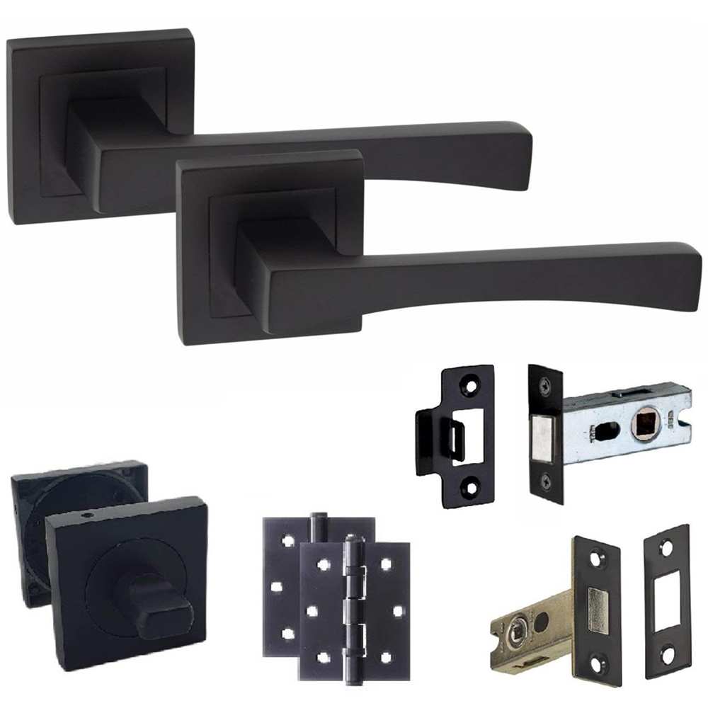 Golden Grace Matt Black Wave Bathroom Door Handle Set Image 1