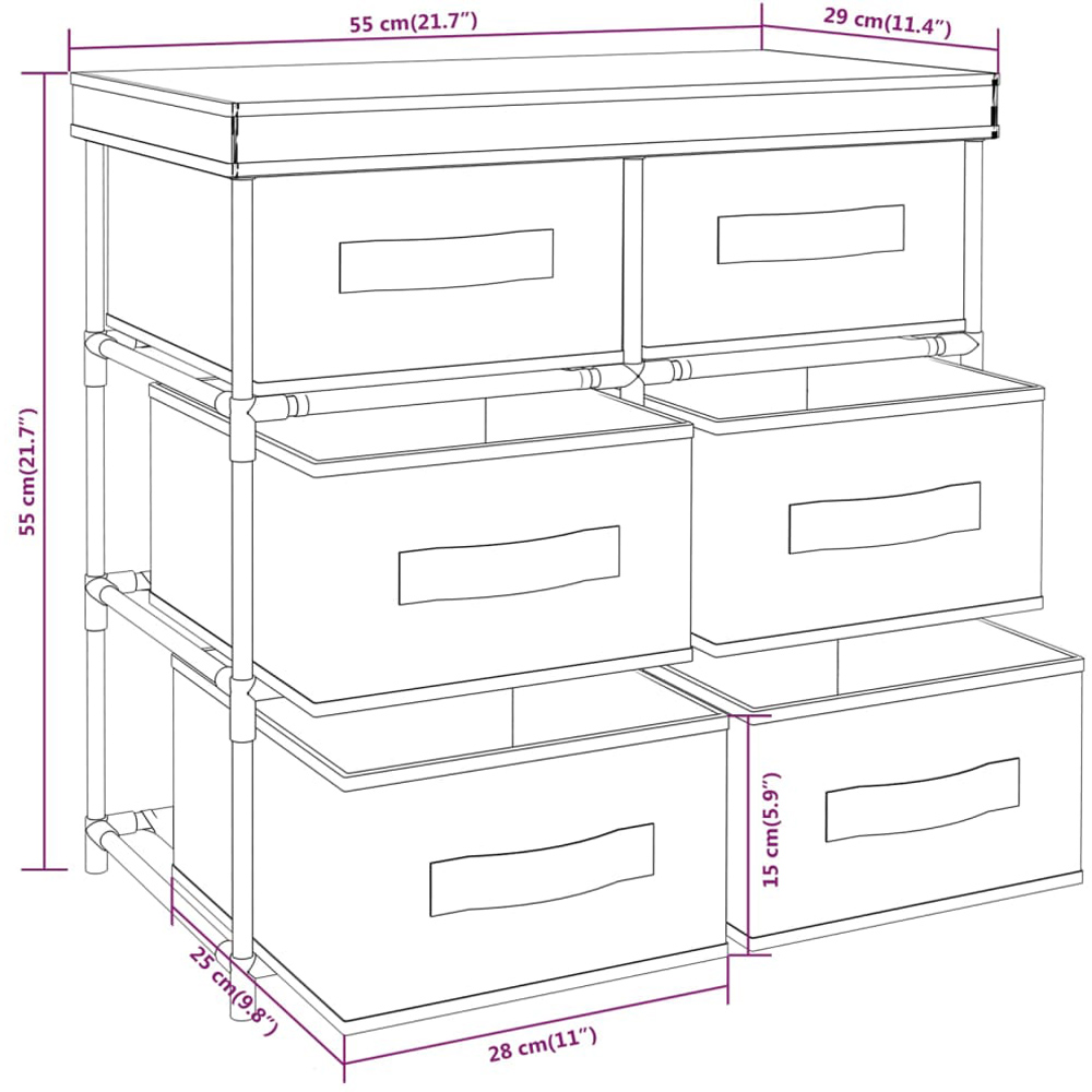 vidaXL 6 Fabric Basket Black Storage Cabinet Image 6