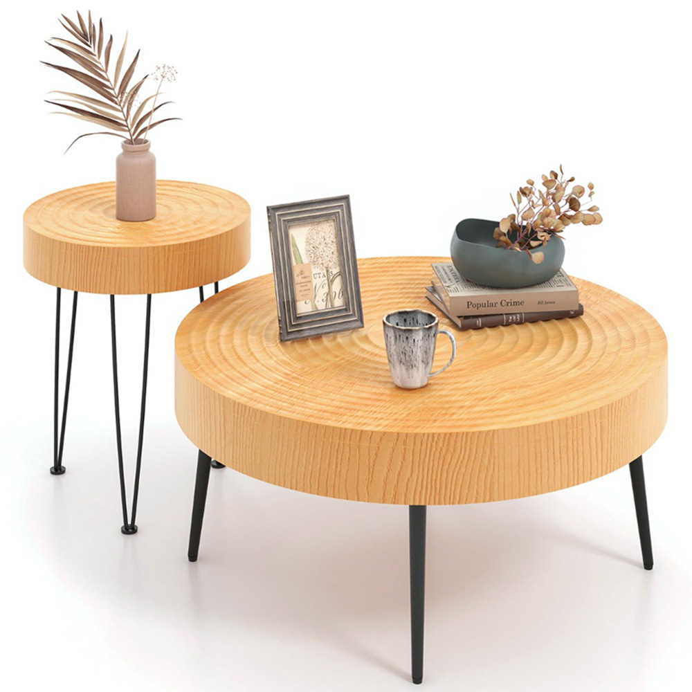 Costway Solid Wood Round Coffee Table Set of 2 Image 3