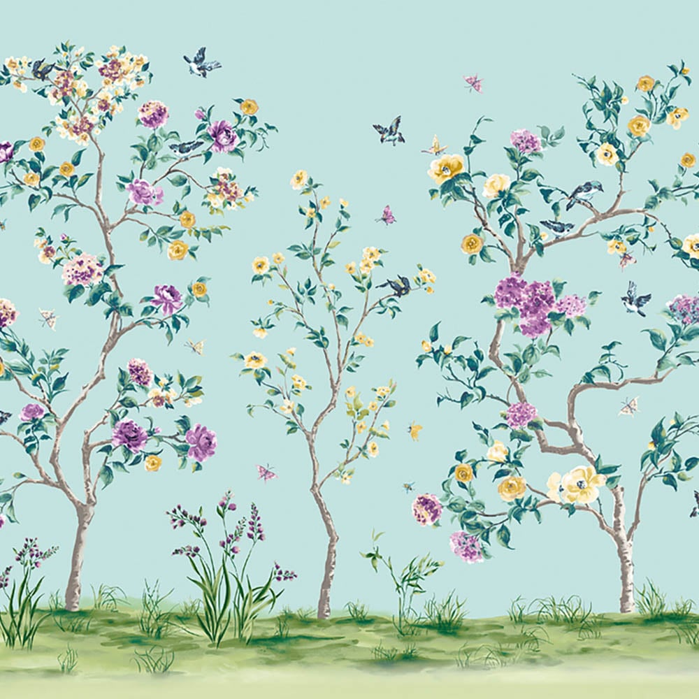 Origin Murals Oriental Flower Tree Blue Wall Mural Image 2