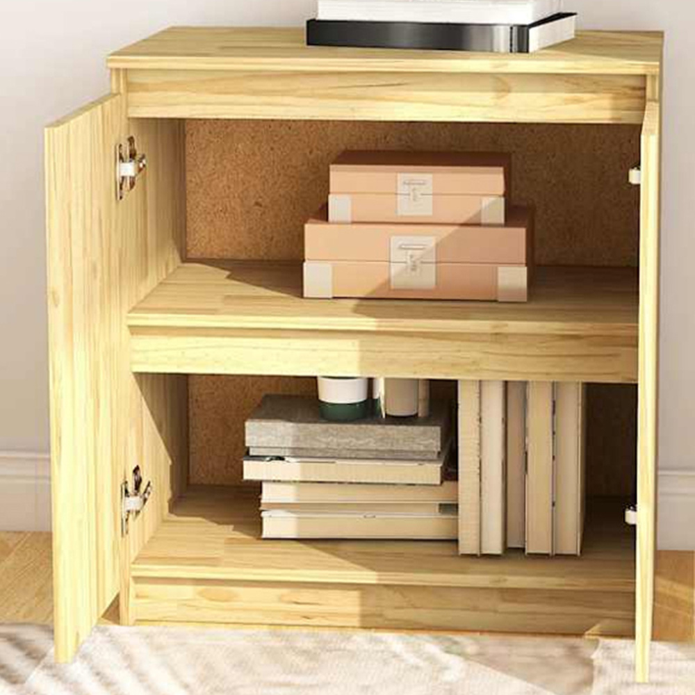 vidaXL 2 Door Natural Solid Pine Wood Side Cabinet Image 1