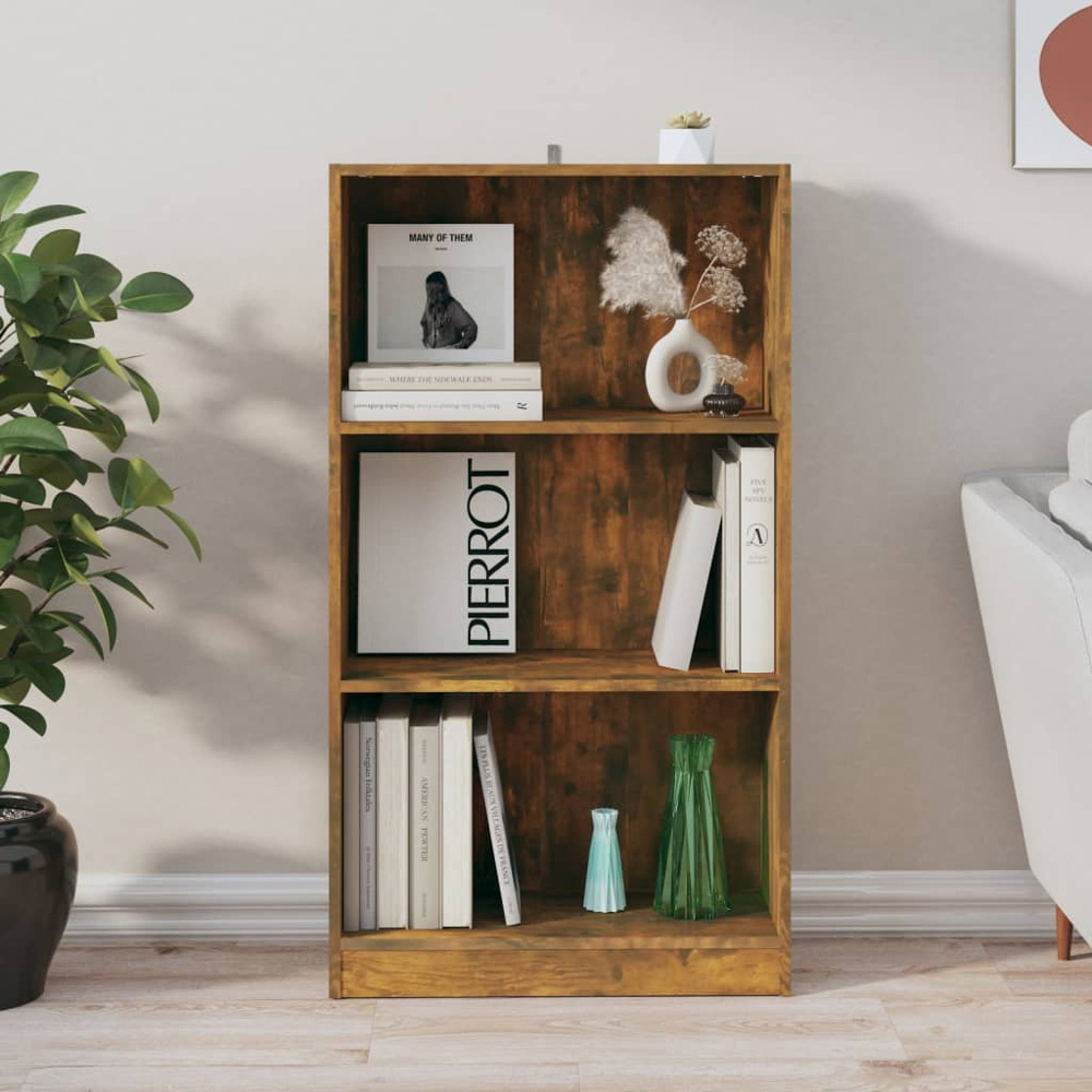 vidaXL 3 Shelf Smoked Oak Bookcase Image 6