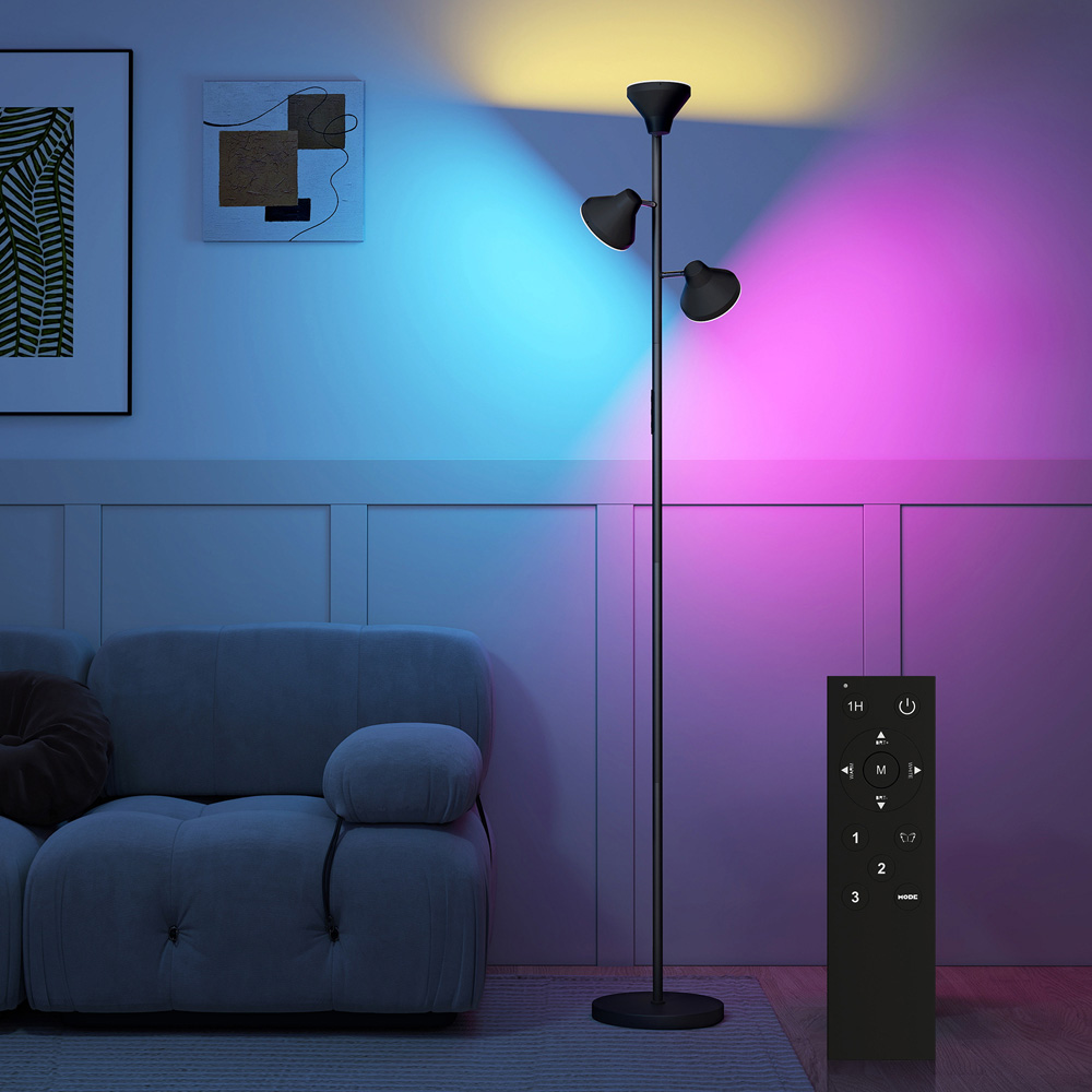 Portland 3 Rotatable Head RGB LED Black Floor Lamp Image 2