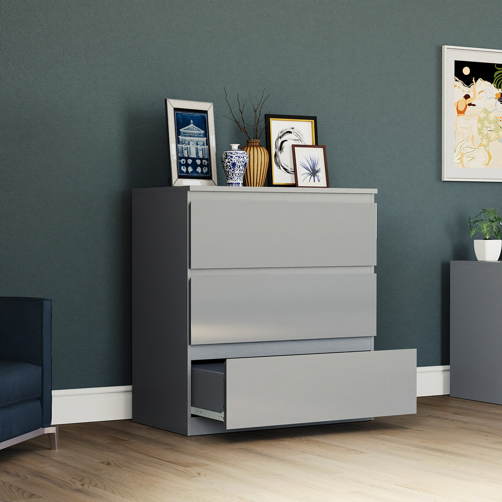 Vida Designs Glinton 3 Drawer Grey Chest of Drawers Image 6