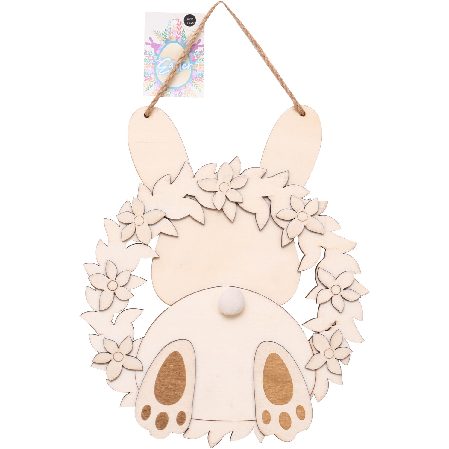 Wooden Bunny Bottom Wreath - Natural Wood Image 1
