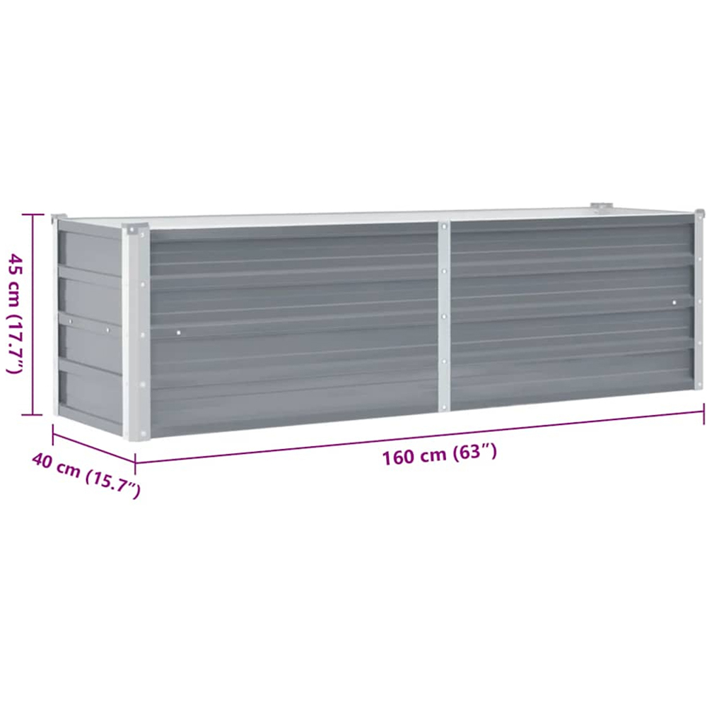 vidaXL Grey Galvanised Steel Raised Garden Bed 45 x 40 x 160cm Image 6