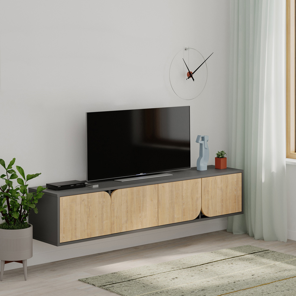 Decortie Spark 4 Door Anthracite Grey Oak Modern TV Unit Image 4
