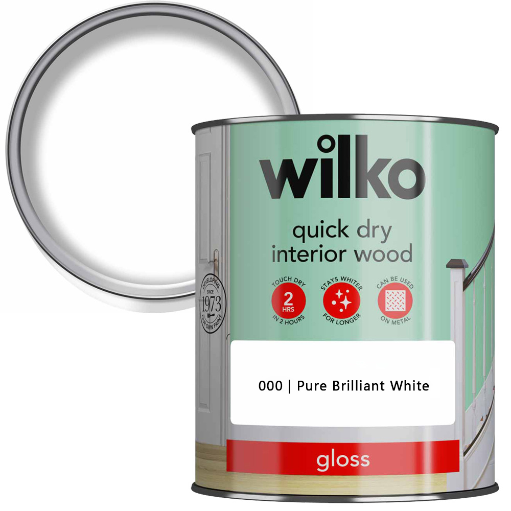 Wilko Quick Dry Interior Wood Pure Brilliant White Gloss Paint 750ml Image 1