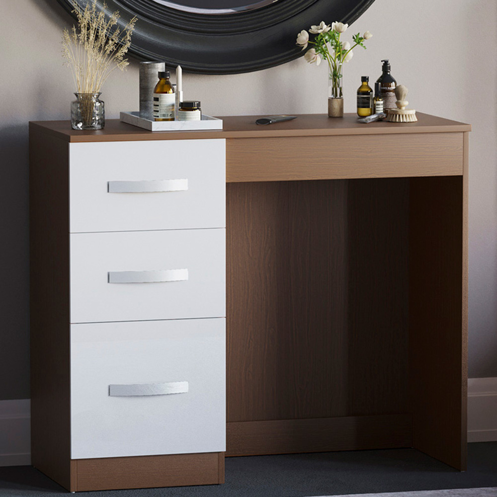 Vida Designs Hulio 3 Drawer Walnut and White Dressing Table Image 1