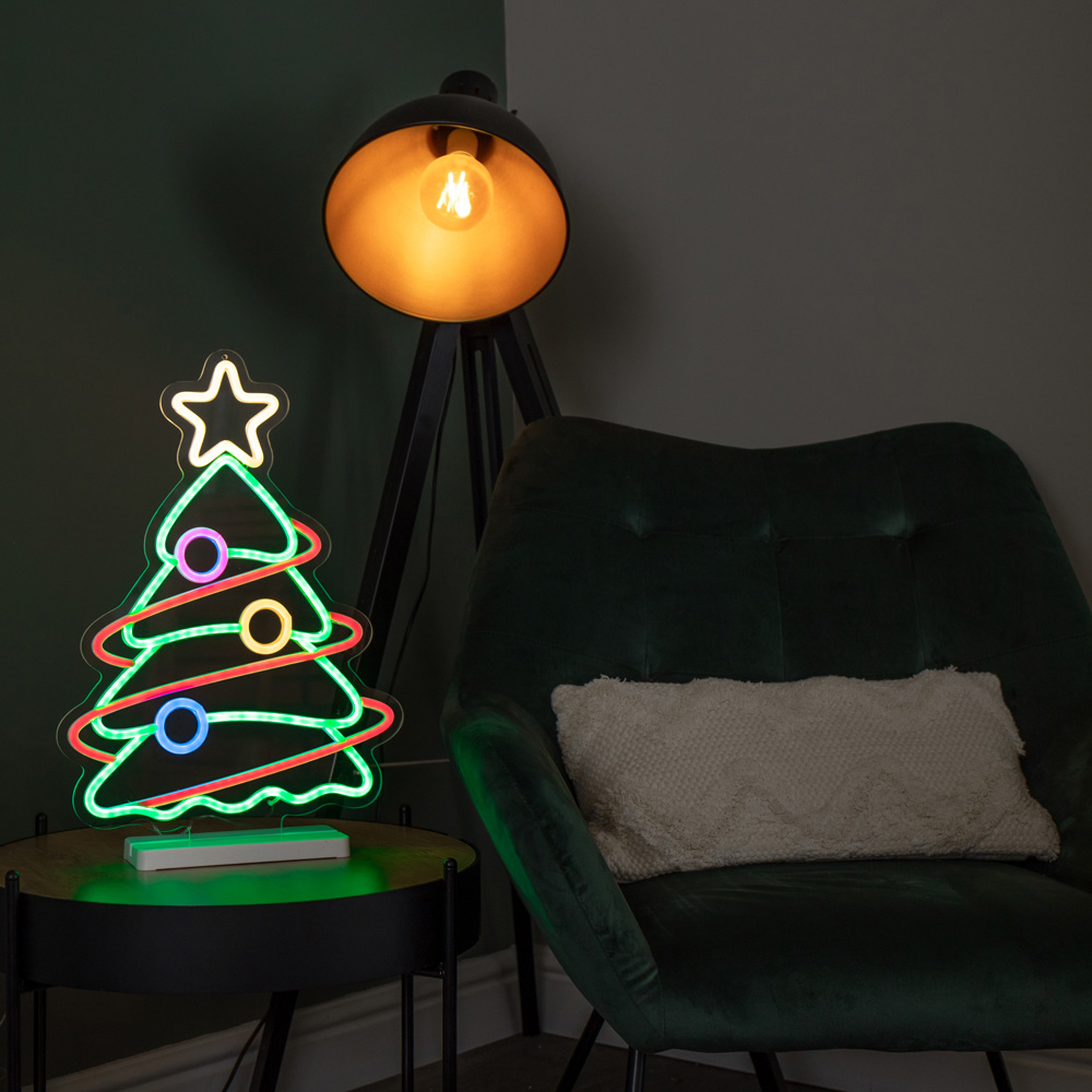 Samuel Alexander Multicolour LED Light Up Neon Christmas Tree Sign with Base Christmas Decoration Image 2