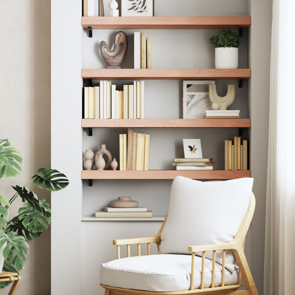 vidaXL 80cm Light Brown Treated Solid Oak Wood Floating Wall Shelf Image 2