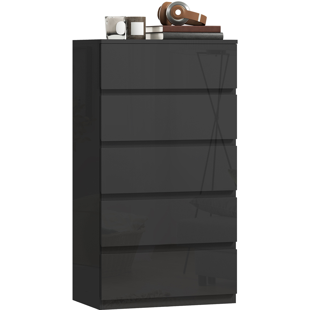 Portland 5 Drawer High Gloss Black Chest of Drawers Image 2