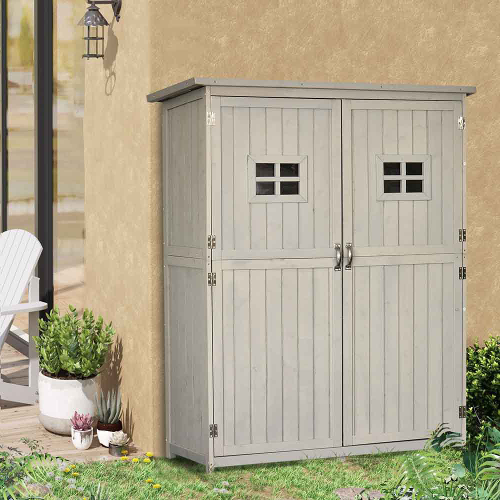 Outsunny 4.8 x 1.6ft Grey Double Door Tool Shed Image 2
