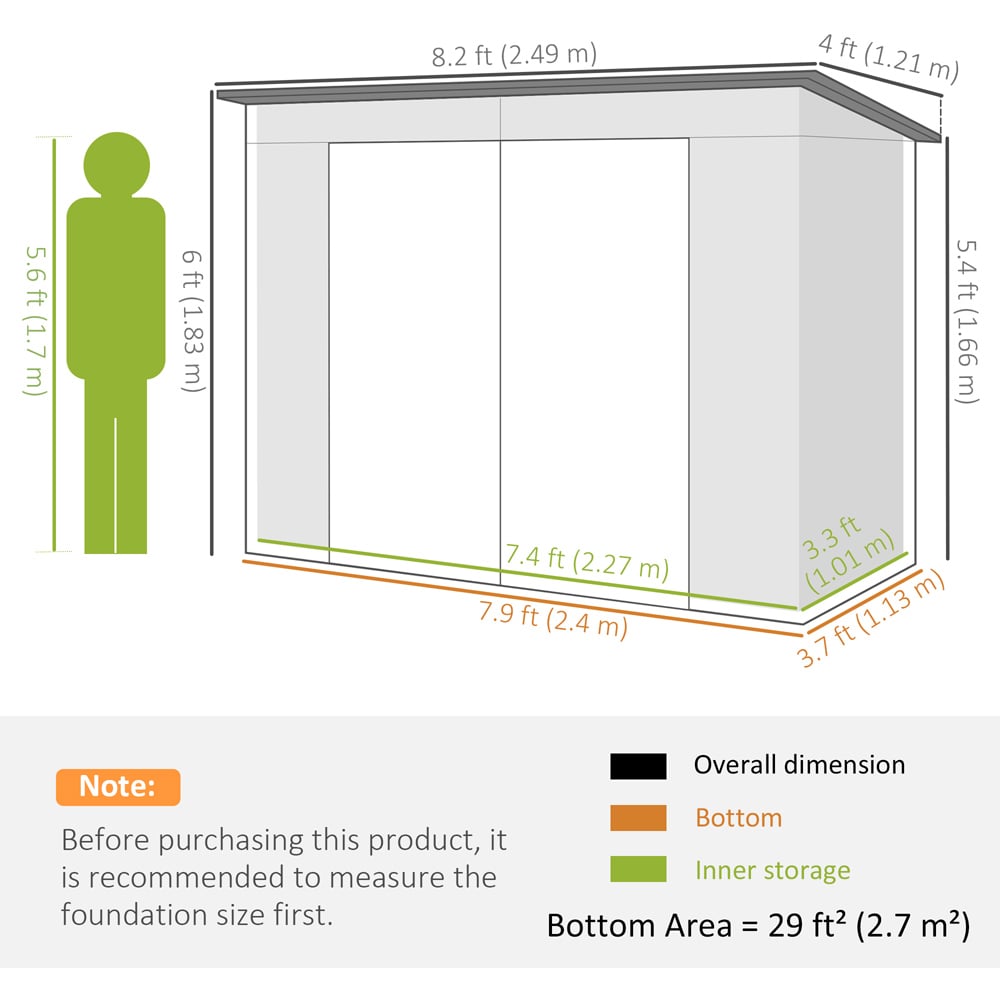 Outsunny 8 x 4ft 2 Door Light Grey Metal Garden Storage Shed Image 8