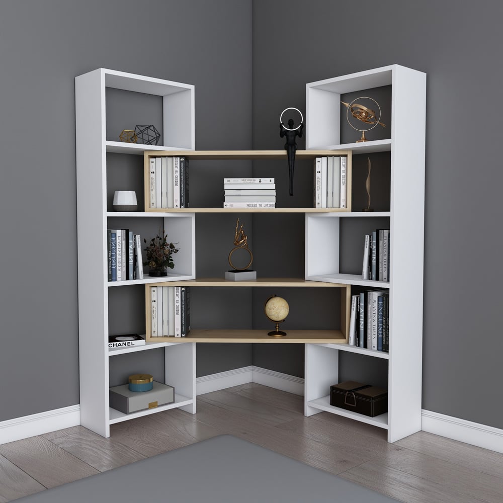 Decorotika Poyraz 8 Shelf White Sapphire Oak Bookcase Image 5