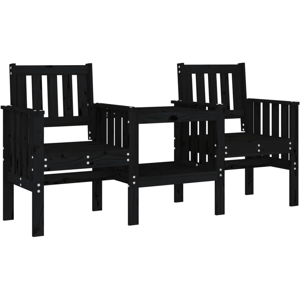 vidaXL 2 Seater Black Solid Pine Wood Slatted Garden Companion Seat Image 2