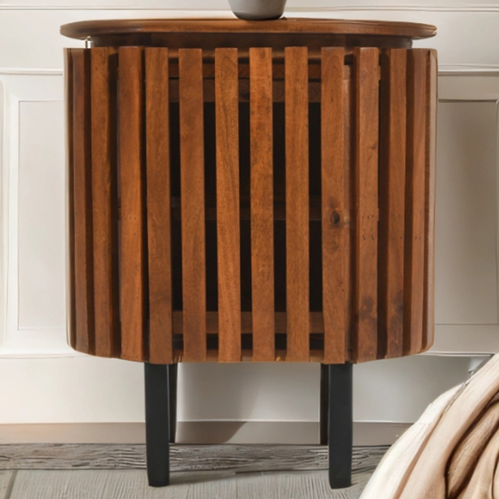 Brooklyn Slatted Single Door Mango Wood Bedside Table Image 1