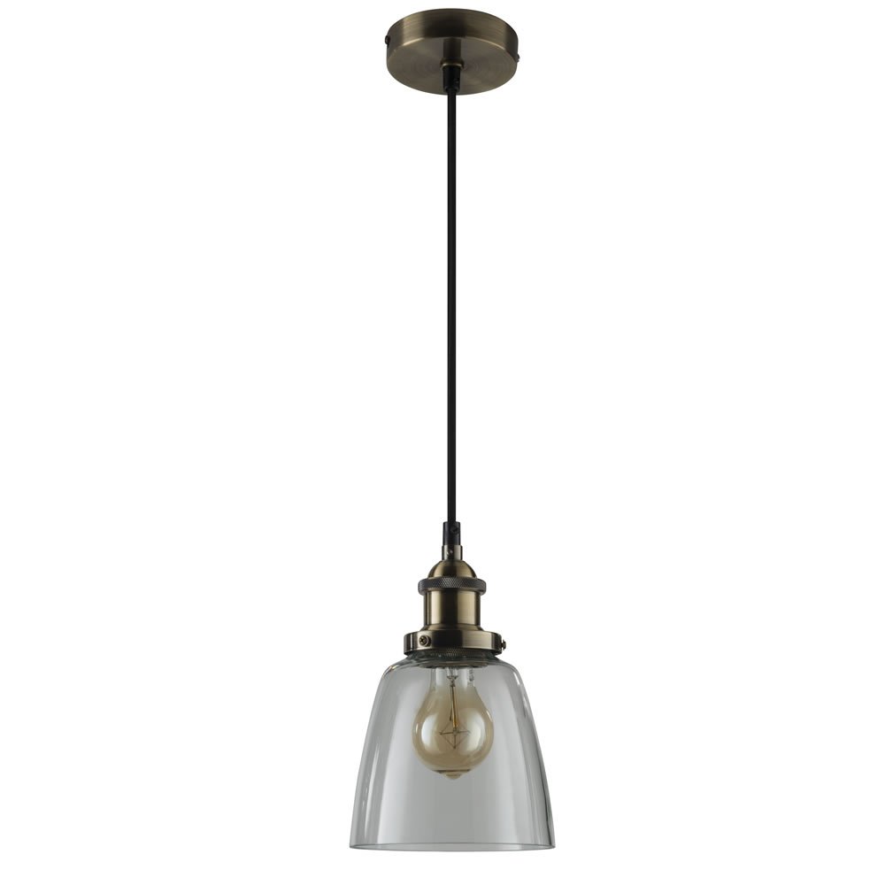 Wilko Small Glass Antique Brass Industrial Pendant  Light Shade Image 2