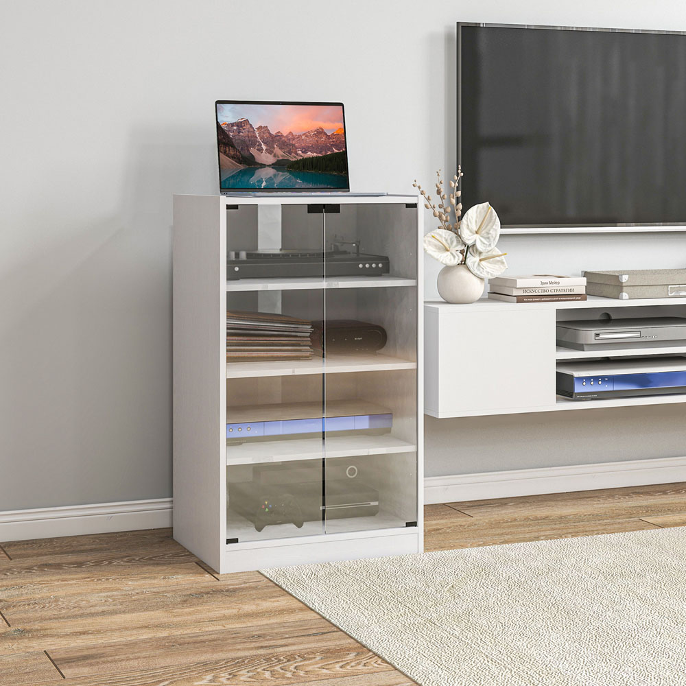 HOMCOM 4-Tier White Wood-Effect Hi-Fi Stand with Adjustable Shelves Image 2