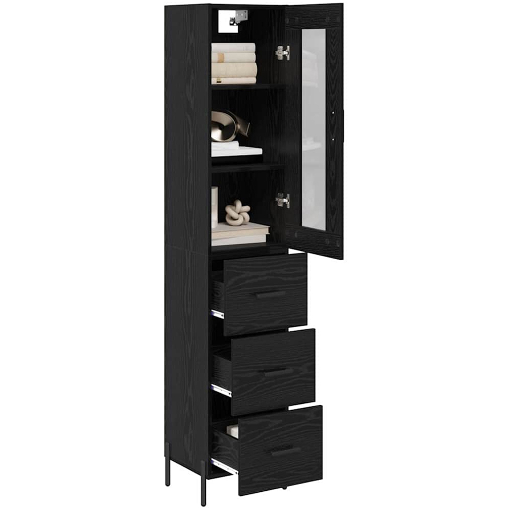 vidaXL Single Glass Door 3 Drawer 3 Shelf Black Oak Highboard with Metal Legs Image 3