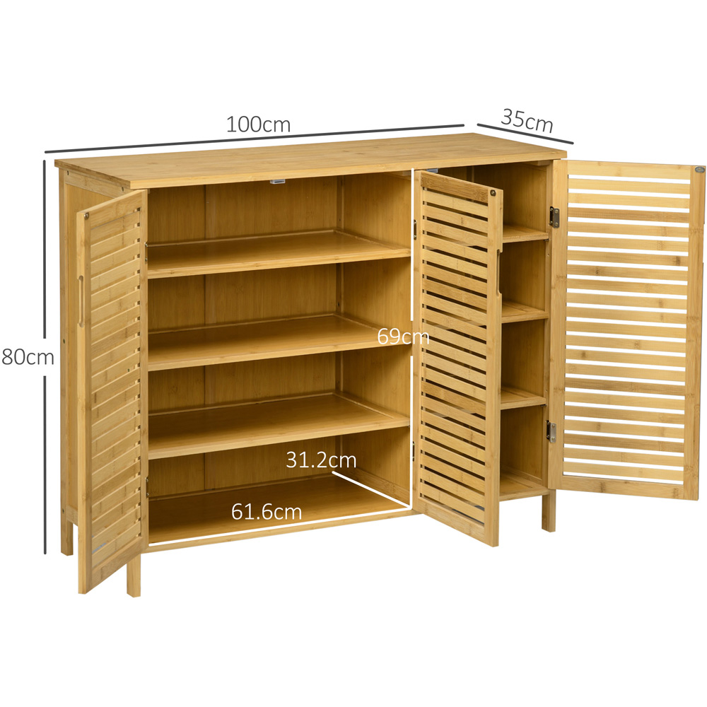 Portland 3 Door Natural Rustic Adjustable Slatted Shoe Cabinet Image 9