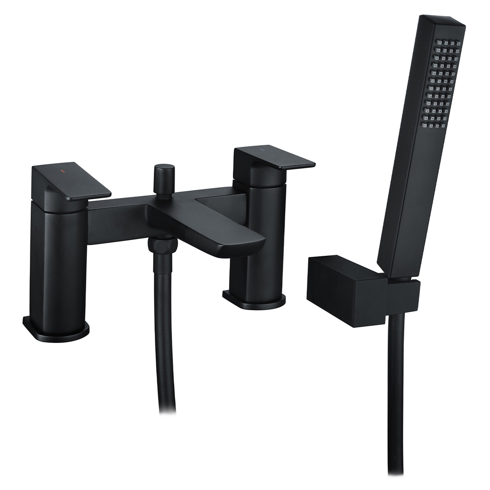 Nes Home Astra Modern Matte Black Bath Shower Mixer Tap with Handheld Kit Image 1