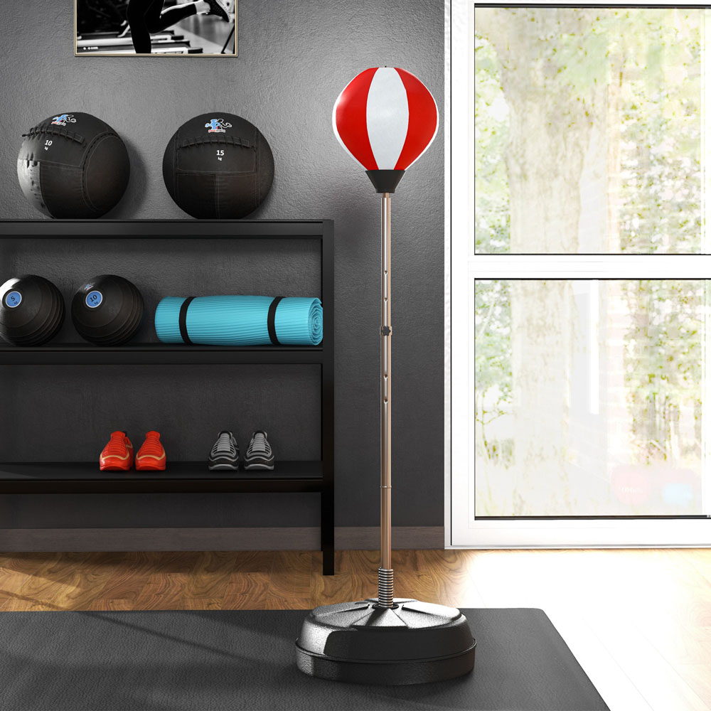 HOMCOM Red and White Height Adjustable Standing Punching Bag Set Image 3