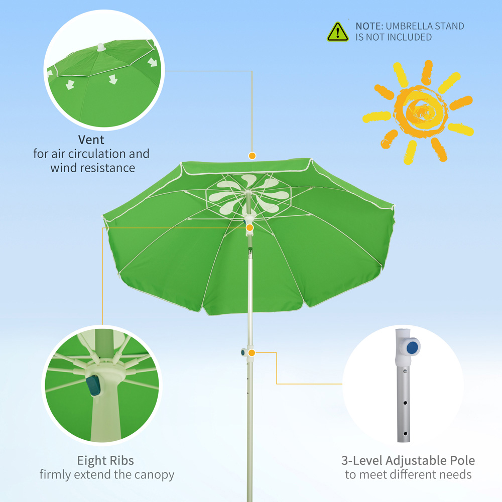 Outsunny Green Arched Tilting Beach Parasol with Carry Bag 1.9m Image 7