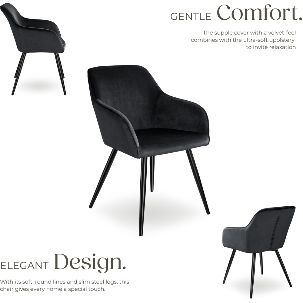 tectake Marilyn Black Velvet Look Padded Dining Chair Image 3
