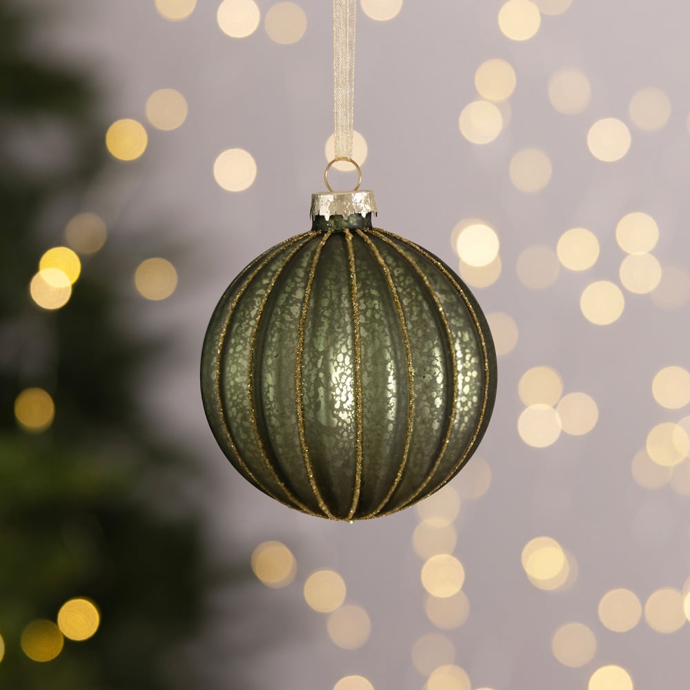 Charles Bentley Green Glass Bauble Collection 12 Pack Image 3