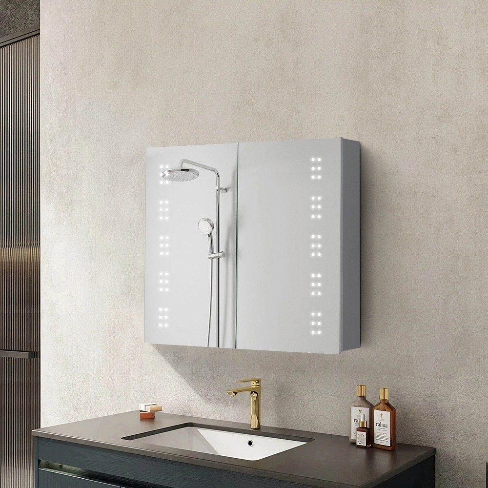 Living and Home White 2 Door Fog Free  LED Mirror Bathroom Cabinet Image 6