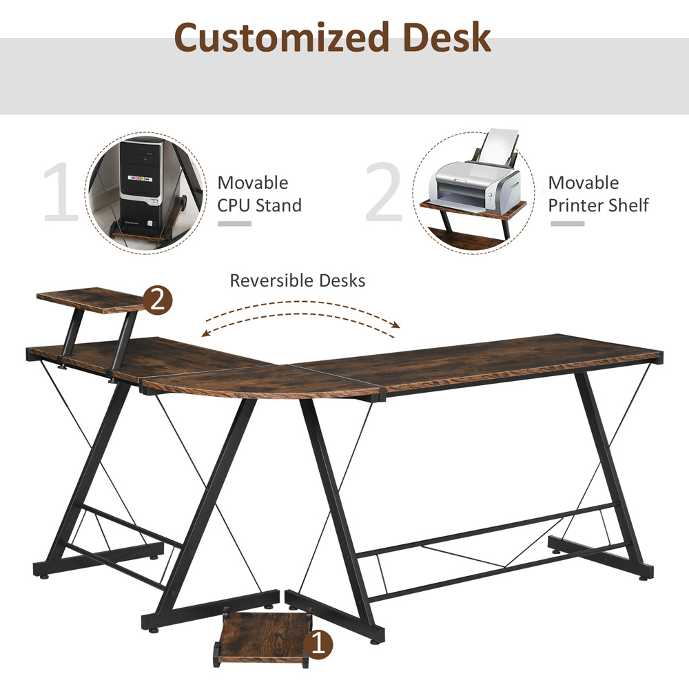 Portland L-Shaped Industrial Style Round Corner Office Desk Image 5