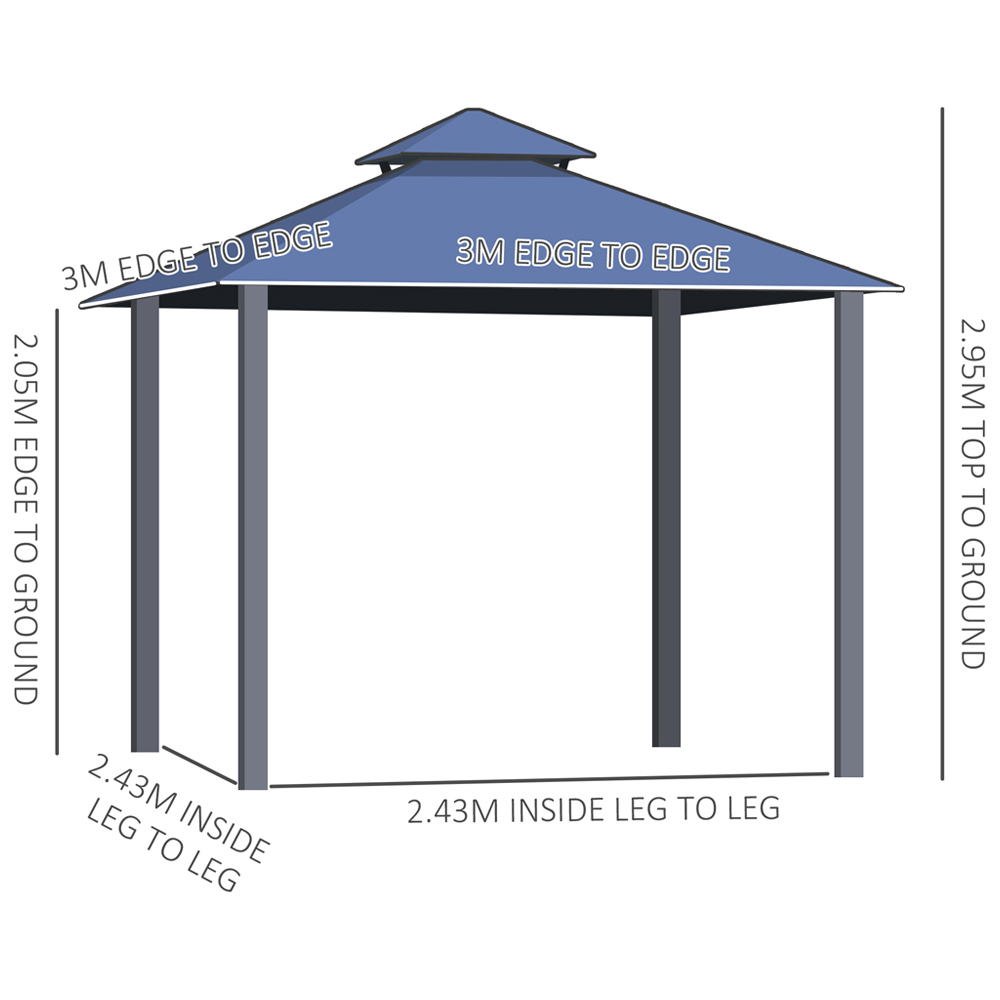 Outsunny 3 x 3m 2 Tier Roof Gazebo with Hardtop Image 6