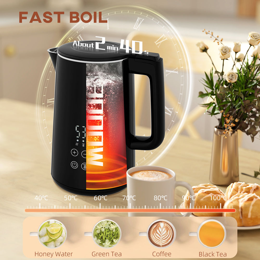 HOMCOM 800-211V70BK Black 1.5L Fast Boil Electric Kettle 3000W and 2 Slice Toaster Set Image 8