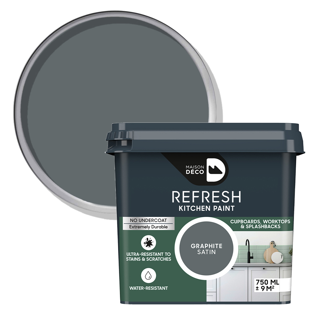 Maison Deco Refresh Kitchen Cupboards and Surfaces Graphite Satin Paint 750ml Image 1