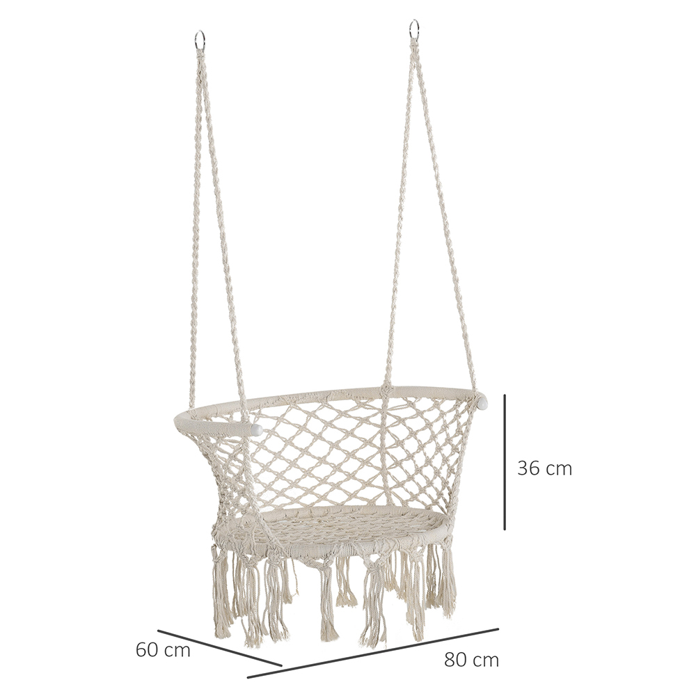 Outsunny Cream Hanging Macrame Swing Chair Image 6