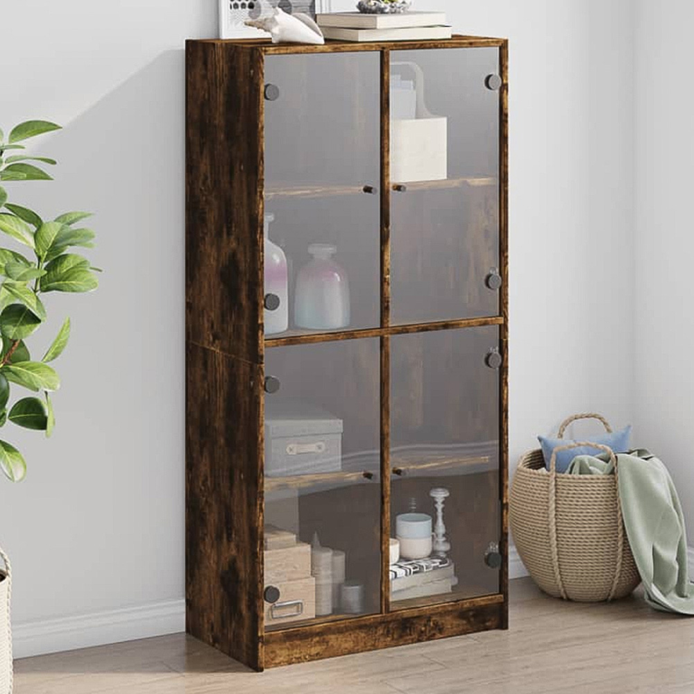 vidaXL 2 Glass Door 8 Shelf Smoked Oak Highboard Image 1