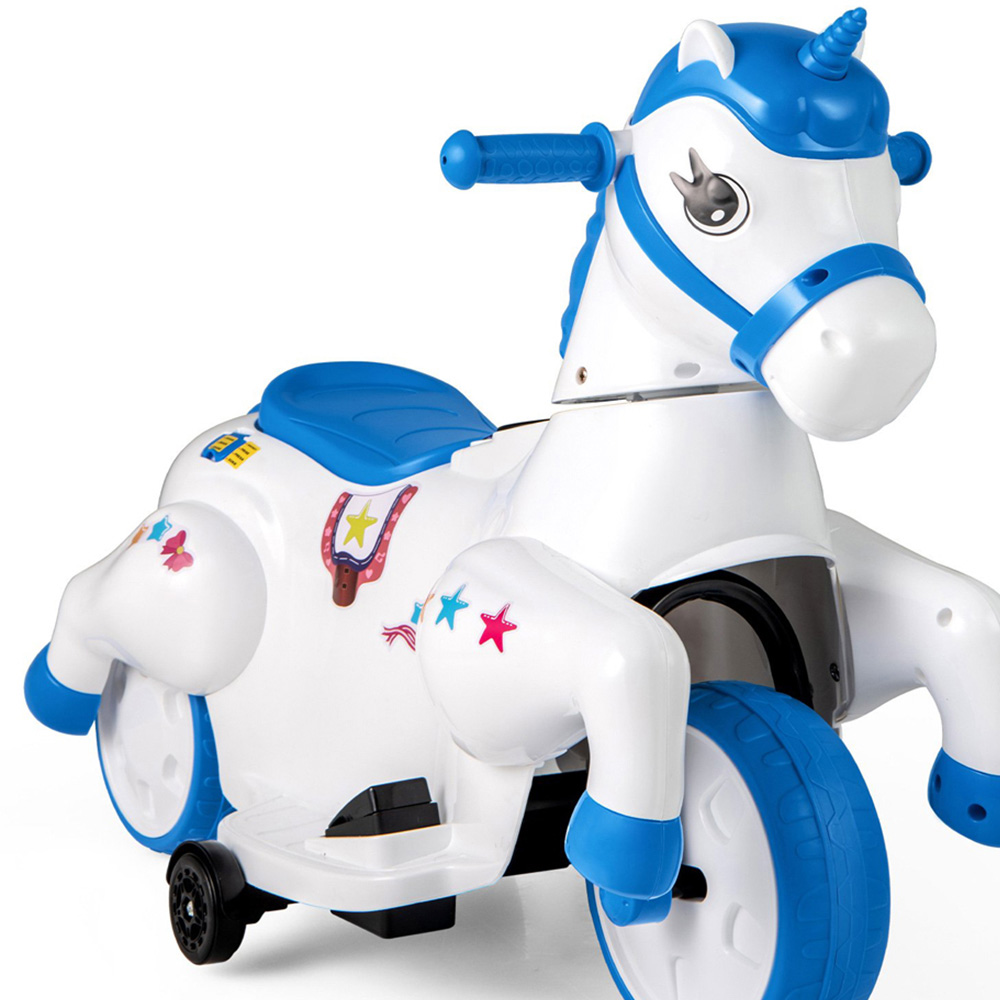 Costway Kids Blue and White Unicorn Ride On Toy with Training Wheels 12V Image 3