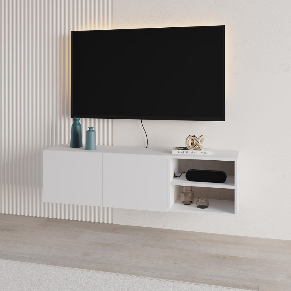 Decortie Conrad 2 Door 2 Shelf White TV Unit Image 4