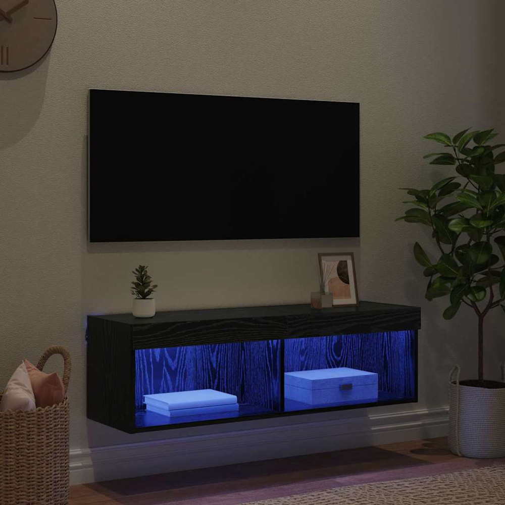 vidaXL 2 Shelf Black Oak TV Cabinet with LED Lights Image 5