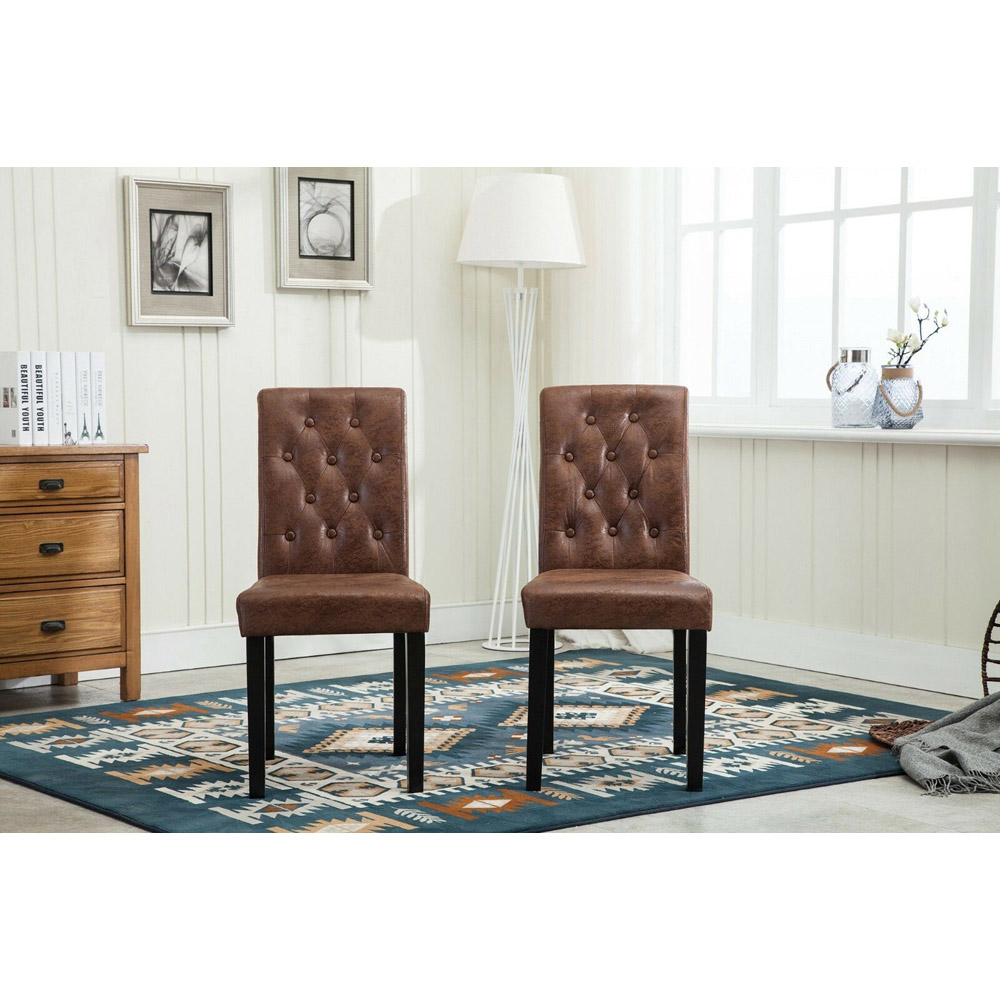 Brown Set of 2 Tufted Button Back Fabric Dining Chair Image 2