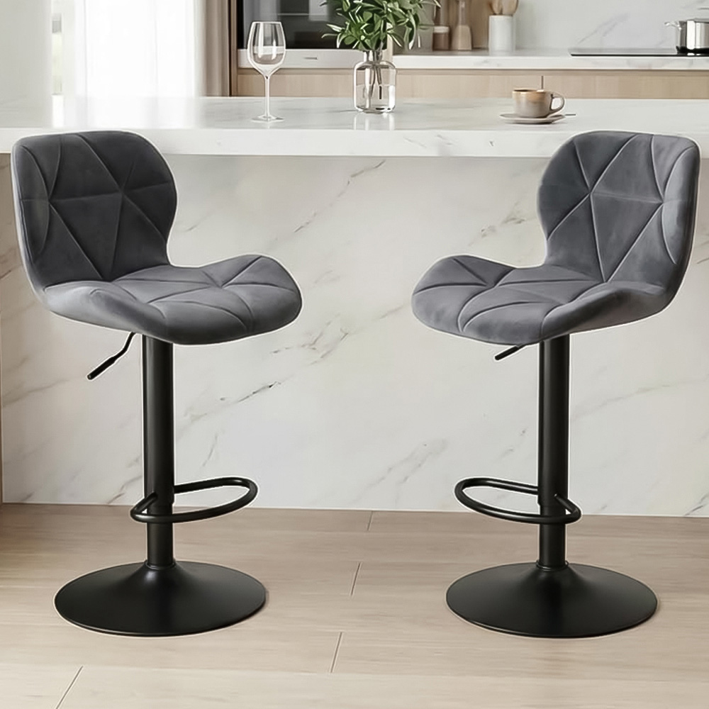 Alivio Dark Grey Velvet Height Adjustable Swivel Bar Stool Set of 2 Image 1
