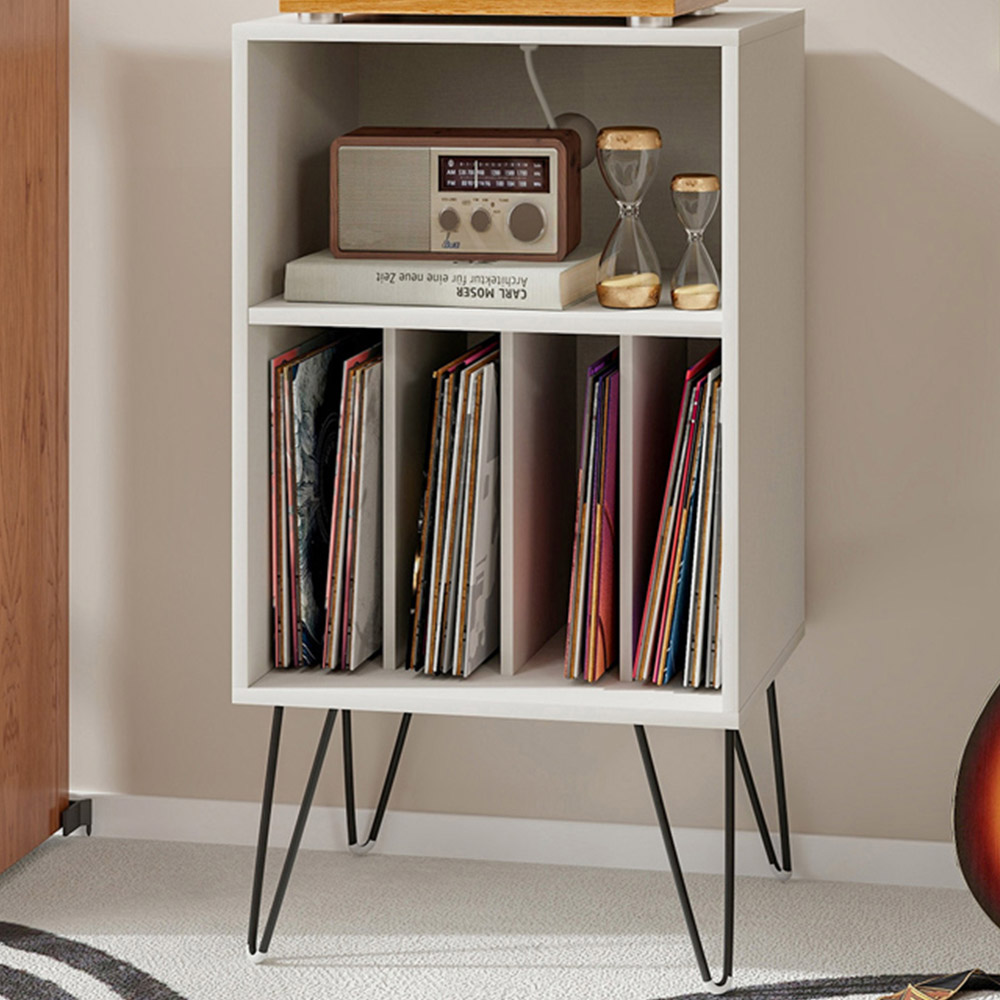 Costway 3 Tier White Record Player Stand with Charging Station Image 1