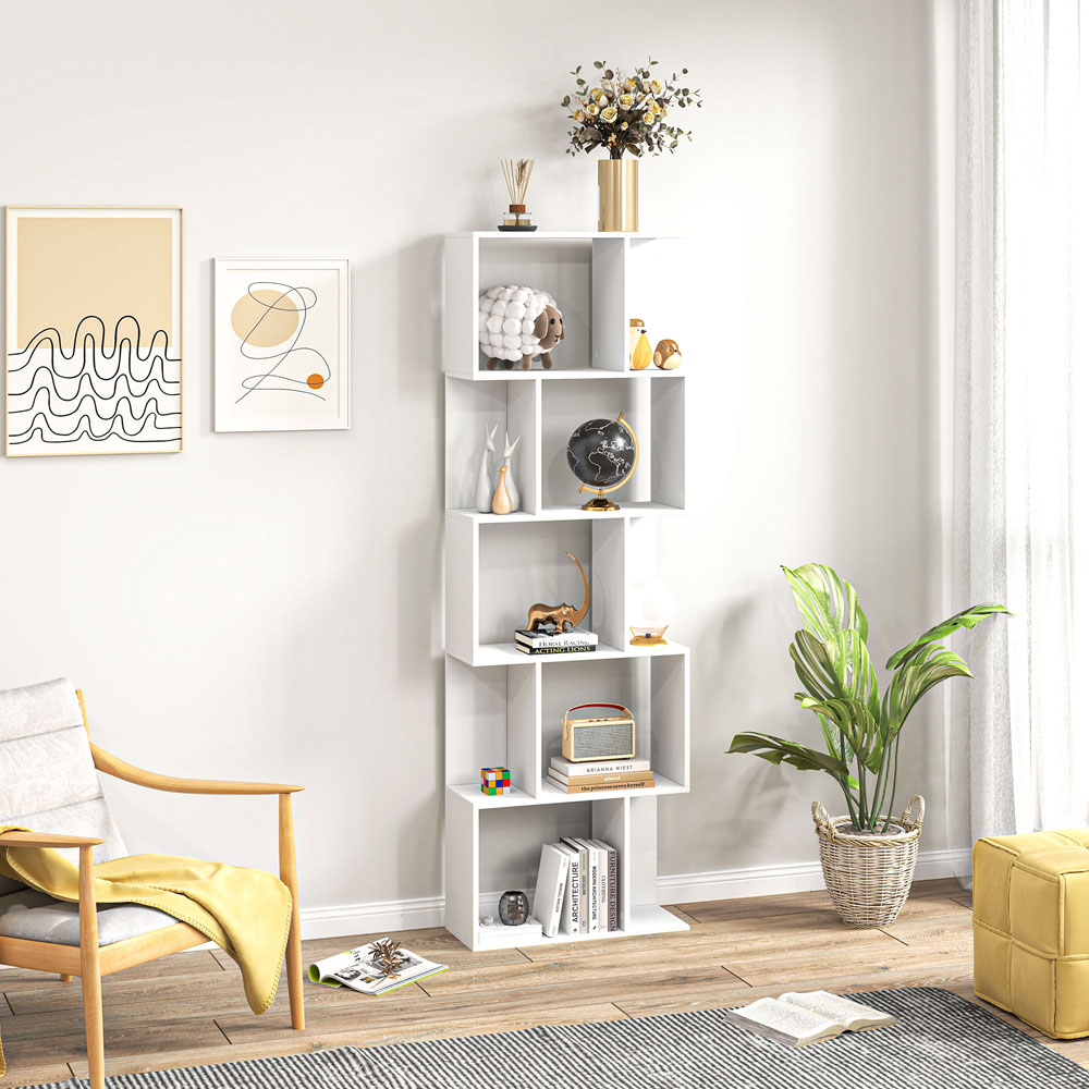 Portland 5 Shelf White S-Shaped Bookcase  Image 5