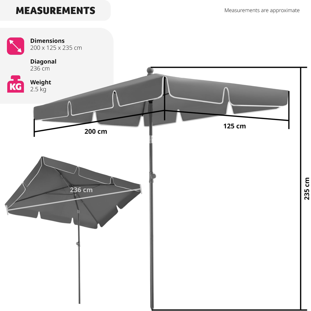 tectake Vanessa 200 x 125cm Grey Adjustable and Tiltable 50+ UV Parasol Image 8